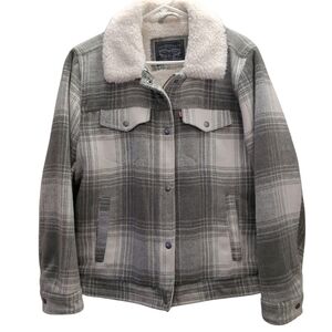 Levi’s Women’s Green Plaid Sherpa Jacket Coat Size L